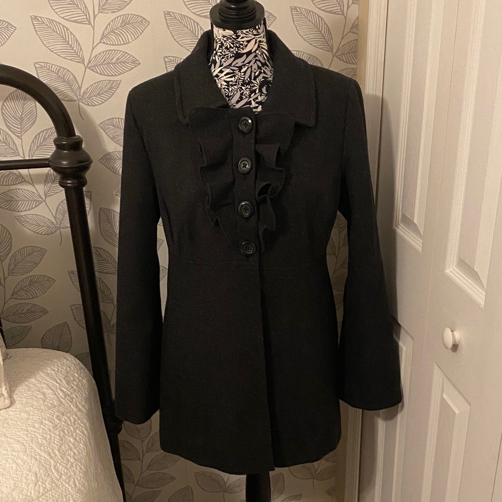 Old Navy ruffled wool blend pea coat in dark charcoal